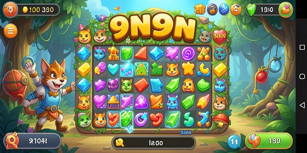Tampilan menawan dari gameplay 9N9N dalam genre Match-3.