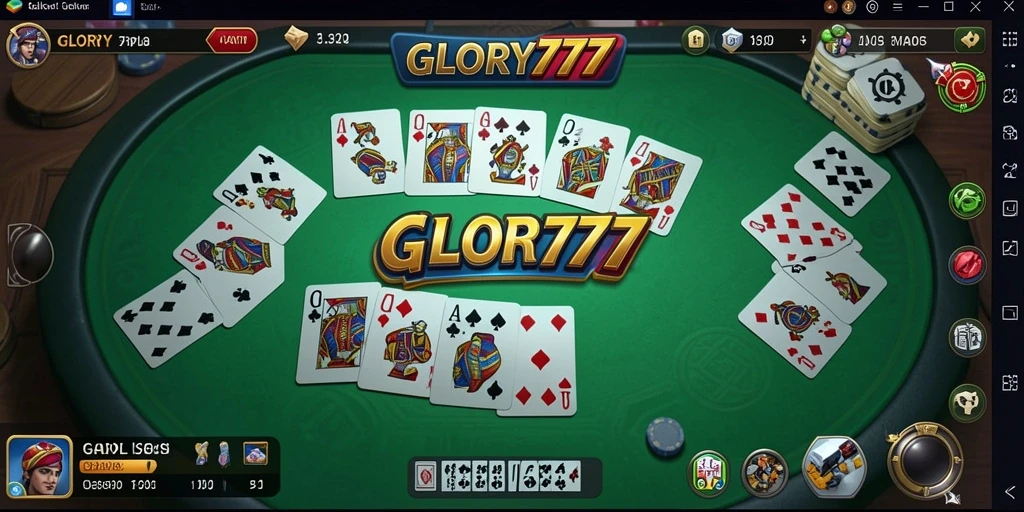 Tangkapan layar utama GLORY777 dengan gameplay Gaple yang seru.