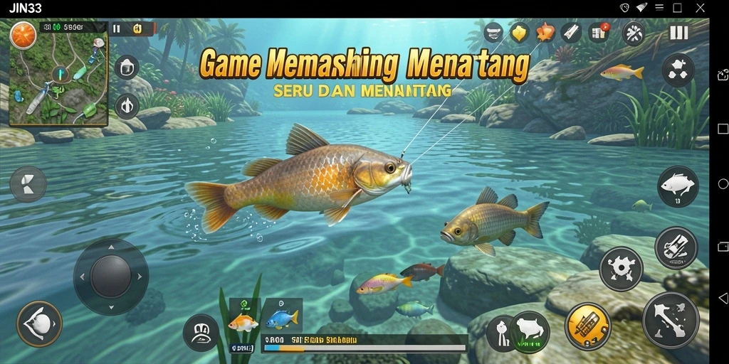 Tampilan gameplay JIN33 yang menarik saat memancing di danau.