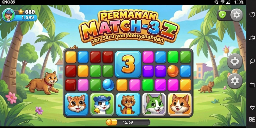 Screenshot gameplay KNO89 menampilkan keseruan mencocokkan objek.