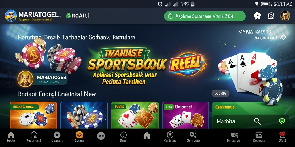 Screenshot MARIATOGEL menampilkan antarmuka aplikasi taruhan olahraga.