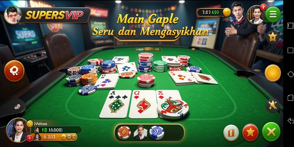 Tampilan gameplay Gaple yang colorful dan interaktif di SUPERSVIP.
